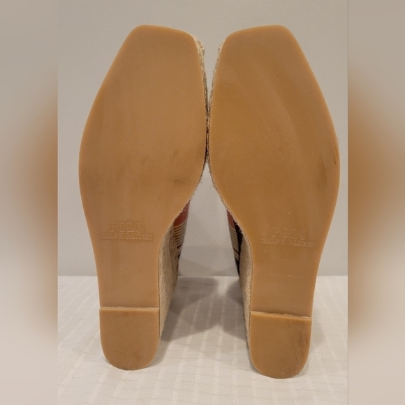 NEW Polo Ralph Lauren  Madras Print Slip On Wedge Espadrille Square Toe  SZ-8 - Picture 5 of 10